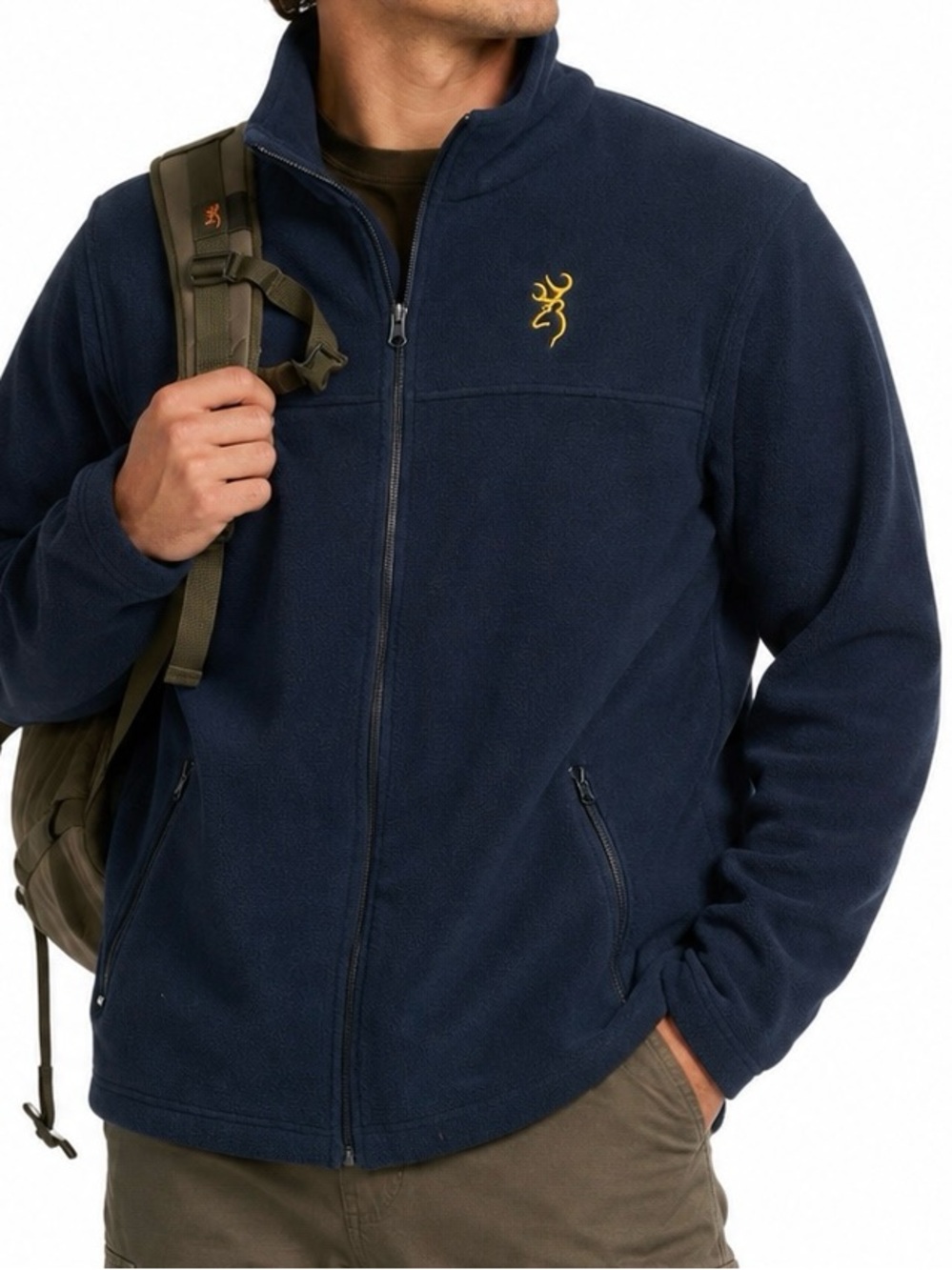 Browning Navy Full Zip Fleece Jacket Buckmark Logo Men’s XL Outdoor Gorpcore